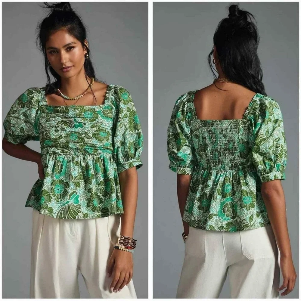 Anthropologie Nikasha Babydoll Poplin Blouse Size Small Boho Coquette Babydoll